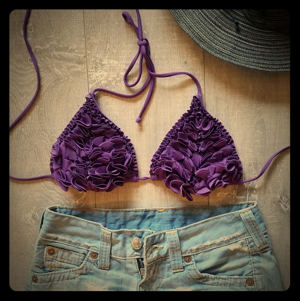 Purple Ruffle String Bikini top